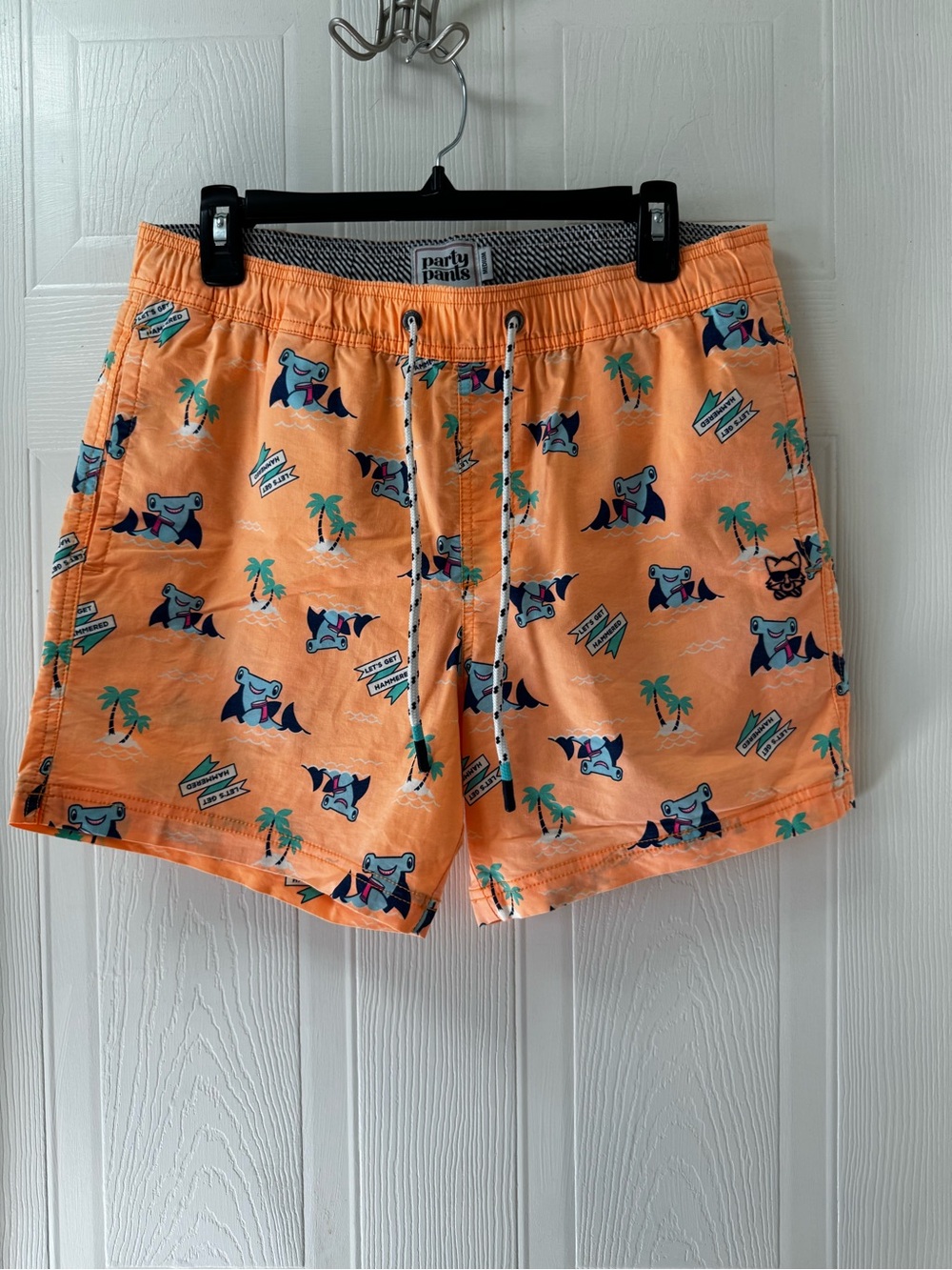 Party Pants Orange Printed Men's Swim Trunks